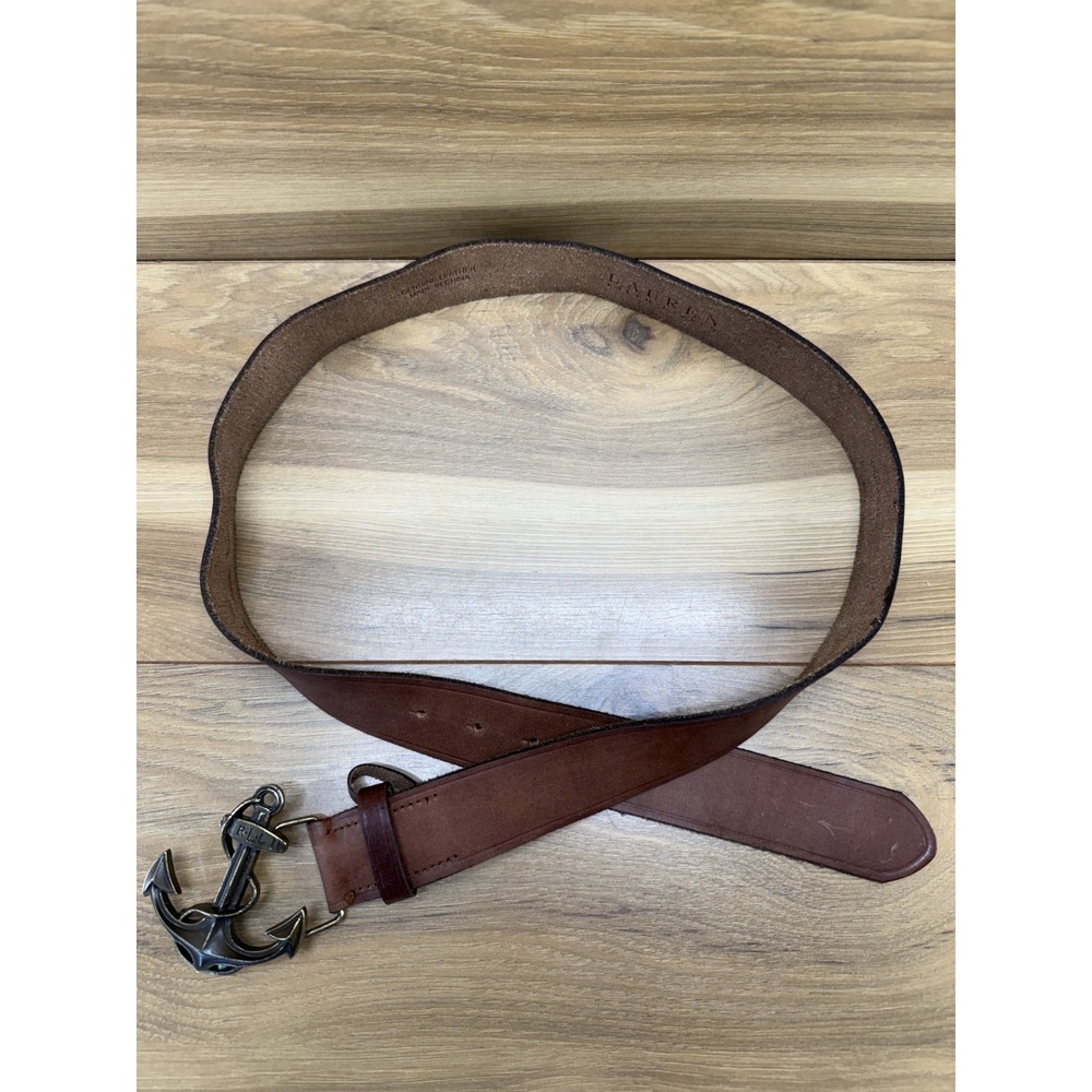 Lauren Ralph Lauren Anchor Rope Belt Womens Large L Brown Leather Nautical
